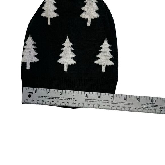 Christmas Tree Beanie Black and White Winter Hat with Silver Pom Pom - Picture 6 of 6